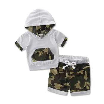 

Boy Summer Clothing Set 2018 Boy Clothes Kids Short Sleeves Camouflage Print Shirt+Flower Shorts 2pcs Suit Children Clothing