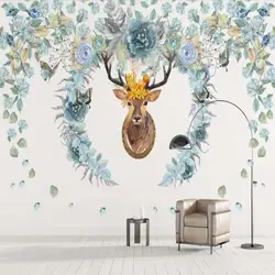 3D цветок лося животных стены Бумага росписи Искусство Наклейка на стену HD фото стена Бумага Papel де Parede ручная роспись цветочный стены