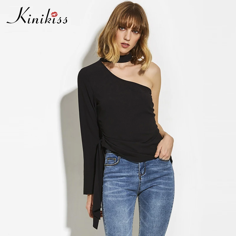 Kinikiss Women Black Fashion Blouses Shirt Cool One Off