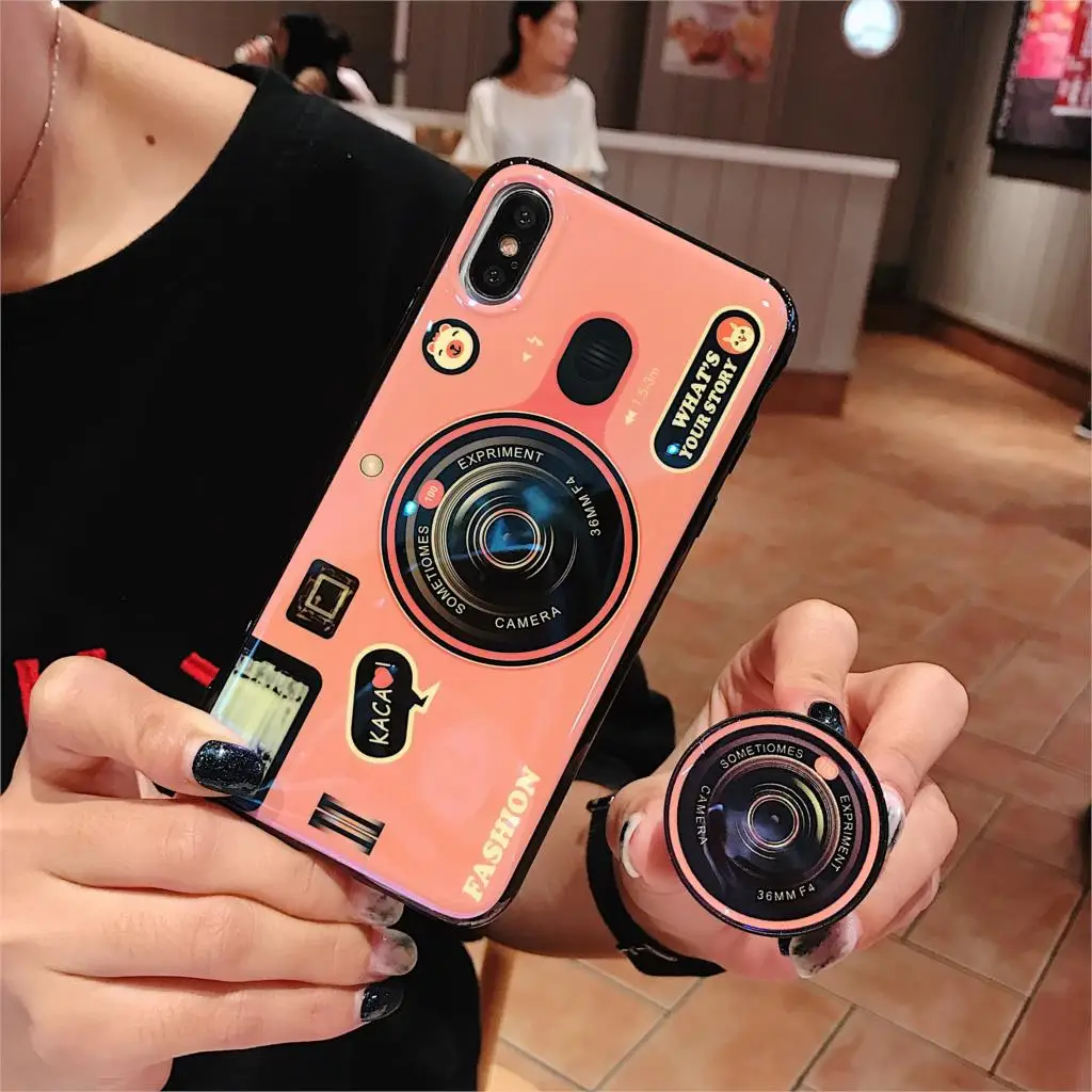 

Lanyard Kickstand 3D Camera Blue Ray Phone Case For Meizu 15 M15 Plus 16TH Plus Pro 7 plus V8 Cover for Luxury IMD Funda Capa