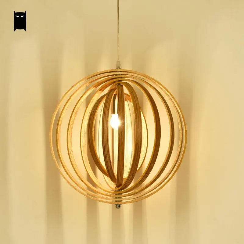 Madera de roble esfera redonda bola globo colgante accesorio de luz