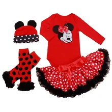 Красные детские костюмы с Минни летняя одежда с длинными рукавами для новорожденных девочек Боди Юбка-пачка комплекты одежды для малышей одежда для малышей