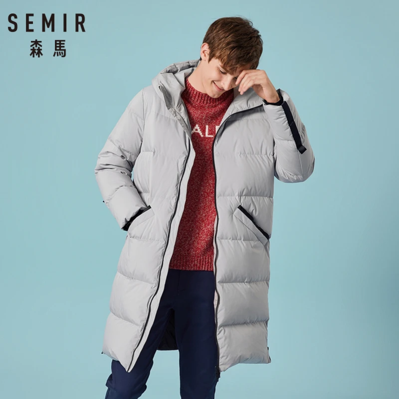 SEMIR мужское стеганое пуховое пальто с капюшоном с наклонным карманом, мужское пуховое пальто с капюшоном на подкладке, на молнии, с внутренним карманом