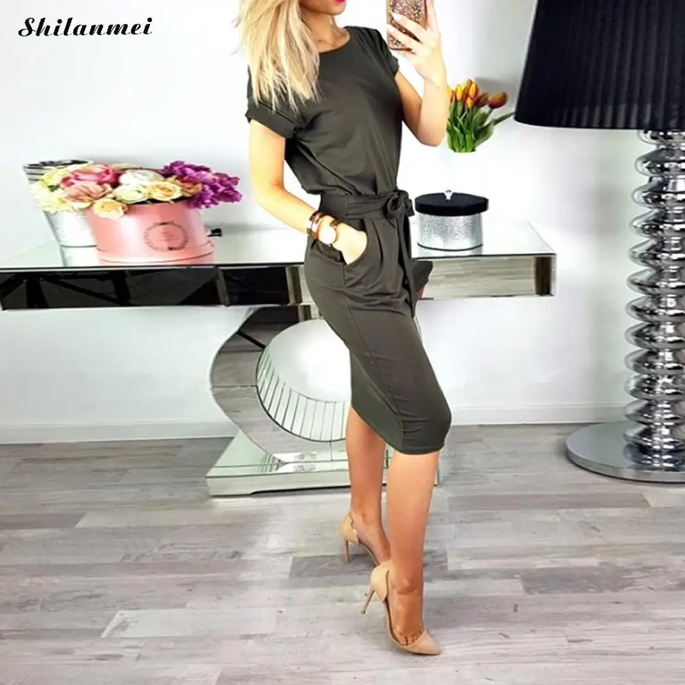 2018 New Summer Dress Women Knee-Length Sexy Bandage Bodycon Dress Short Sleeve Casual Dresses Black Wine Red Sundress Femme Dresses