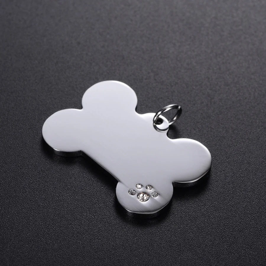 Free Shipping Diamond Bone Shape Stainless Steel Pet ID Tags Dog and