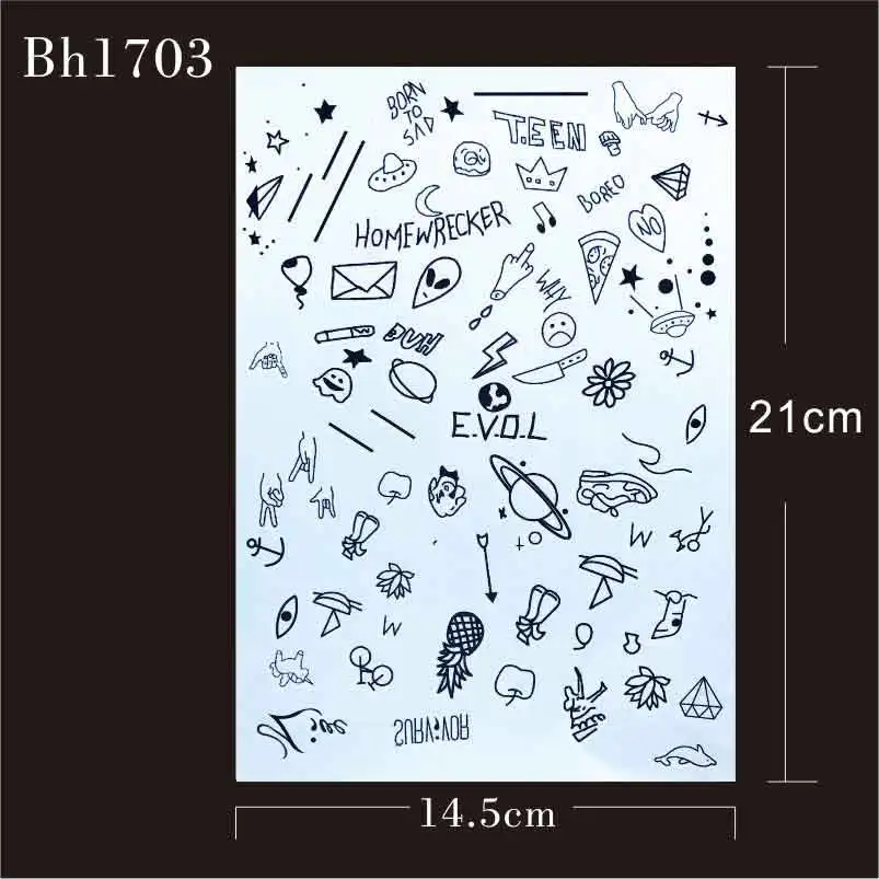 BH1703 1 шт, татуировка N Poke черная хна с запятой, ET, ежедневный шаблон, временная татуировка для наклейки «часовые Стрелки»