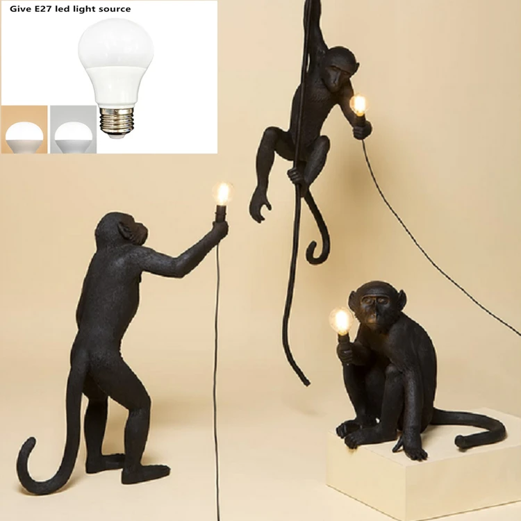 

Resin Black White Monkey Pendant Light For Living Room Lamps Art Parlor Study Room Led Lights lustre With E27 Dimming Led Bulb