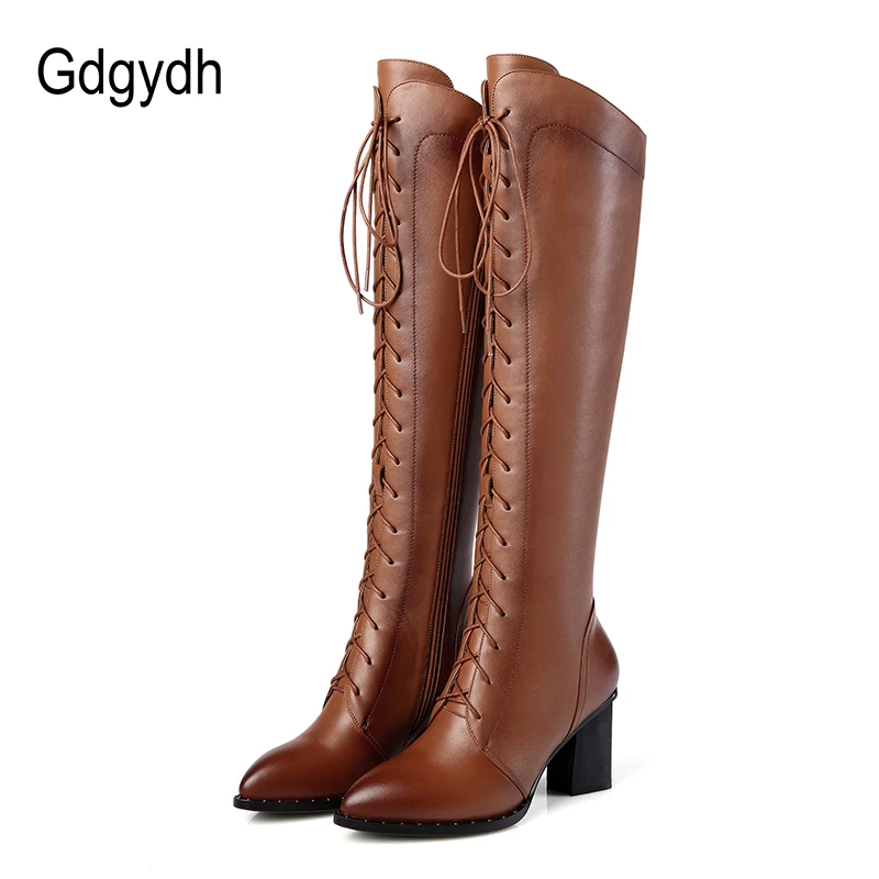 ladies tan leather knee high boots