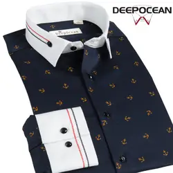 Deepocean модная мужская рубашка с принтом однотонная хлопковая рубашка мужская одежда Smart повседневные деловые рубашки Camisa De Hombre