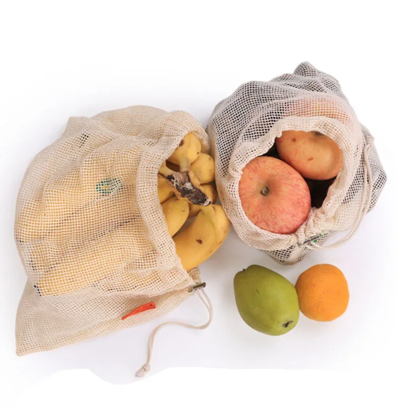 

Reusable Cotton Vegetable Bags Home Kitchen Fruit And Vegetable Storage Mesh Bags With Drawstring Machine Washable