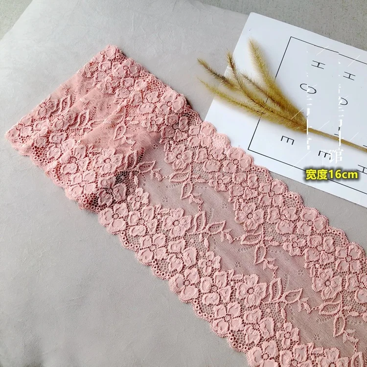 

3M/lot Width 16cm high-grade pink double side pink lace thicken elastic skirt trimming wrapped chest fabric lace material X236
