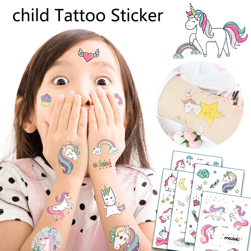 5-Sheet-Unicorn-Child-Tattoo-Sticker-DIY-Stick-Label-Pink-Cute-Cartoon-Girl-Hand-Account-Decor