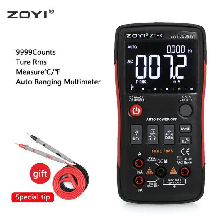 

Digital Multimeter ZT-X 9999Counts Analog Bar Graph Voltage Current Capacitance Temperature Aotu Range small Multi Tester RM409B