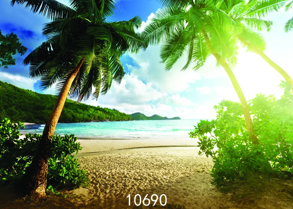 Кокосовая пальма на песчаном пляже фоны для продажи картина на ткани с компьютерным принтом Гавайи фон