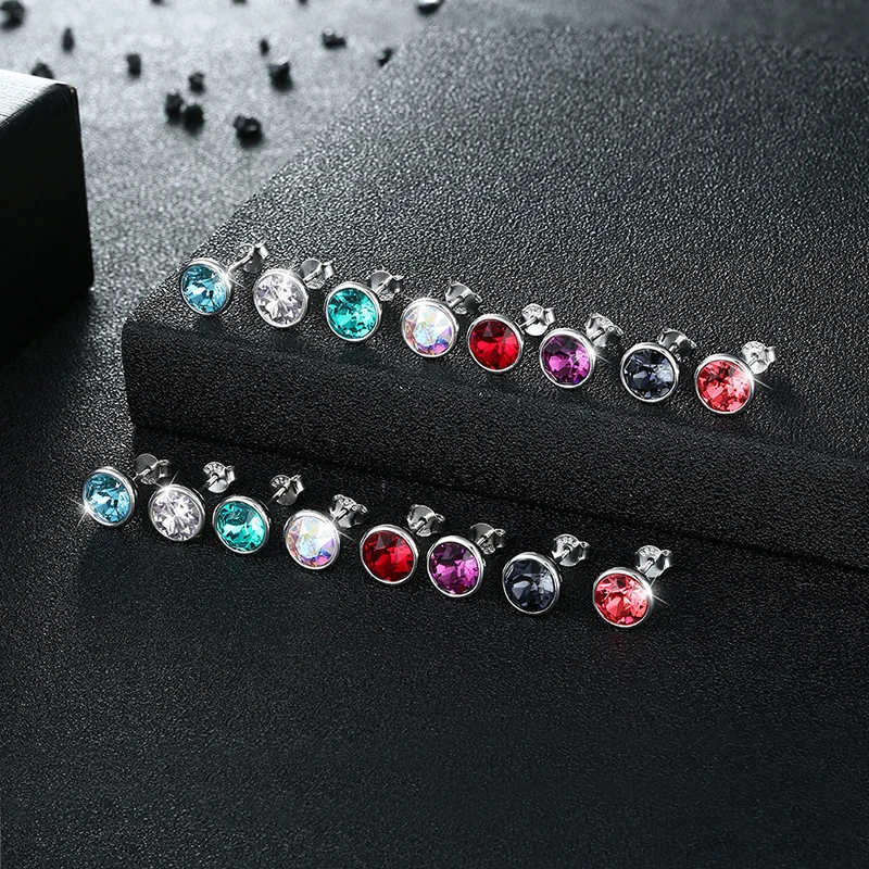 

BAFFIN Simple Fashion Round Stud Earrings Real 925 Sterling Silver Jewelry For Women Wedding Girls Gift Crystals From Swarovski