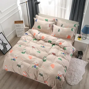 

Dog Cartoon Pattern Home Textile White Printed Bedding Set Bed Cover Bed Sheet Duvet Cover Pillowcase Bed Linen Bedclothes Queen