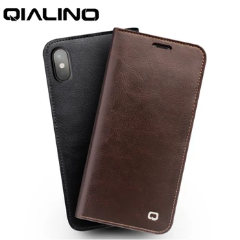 

QIALINO for iPhone X Case Flip Wallet Case Cover for iPhone X Apple Geniune Leather Card Stand Folio Cell Phone Bag