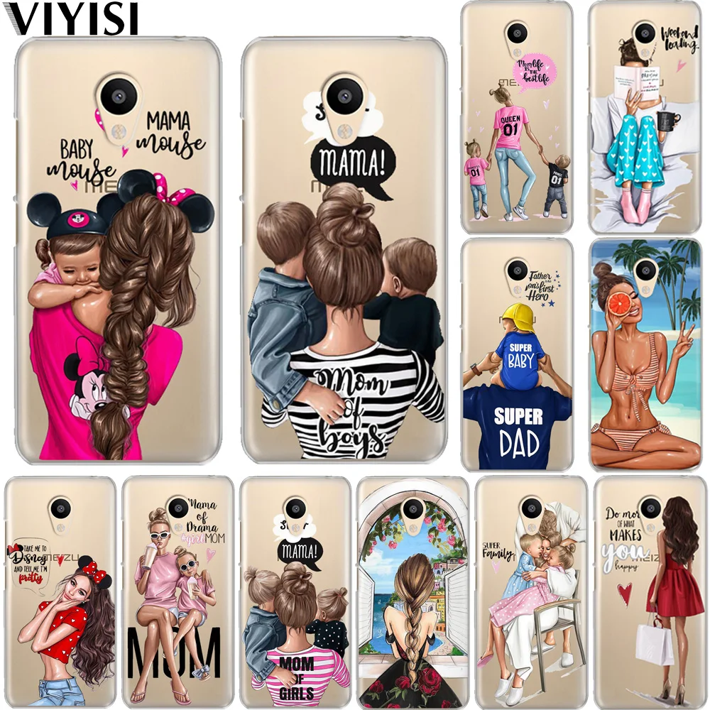 

Luxury Fashion Black Baby Mom Girl Brown Family Hair Etui Case For Meizu M6 Note M5S 5C M3s 3 M5 Note Pro6 U10 U20 Coque Cover