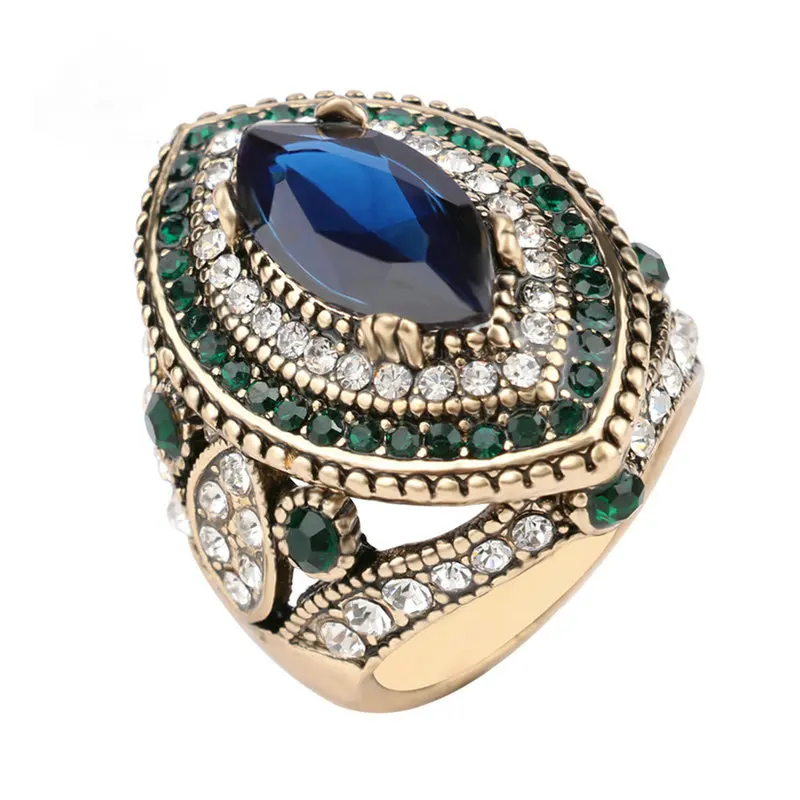 luxury big turkish ring vintage wedding rings for women gold color mosaic green crystal engagement party - Turkish Wedding Ring luxury big turkish ring vintage wedding rings for women gold color mosaic green crystal engagement party - Turkish Wedding Ring