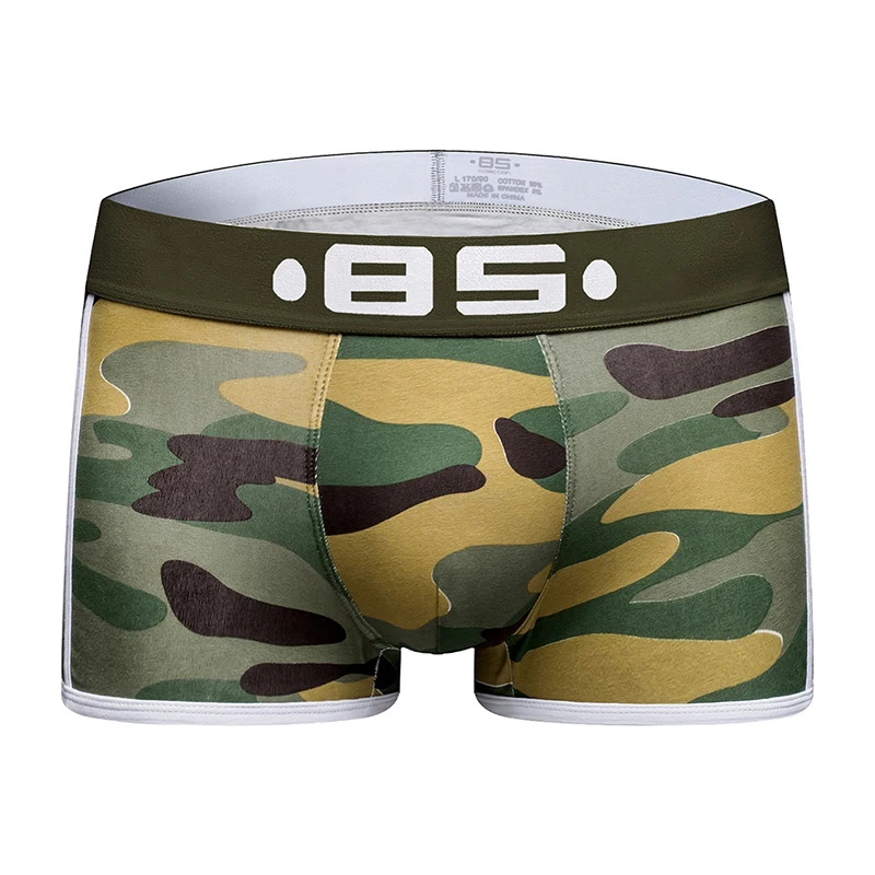 ORLVS Brand Male Panties Breathable Boxers Cotton Men Underwear U convex pouch Sexy Underpants camouflage Homewear Shorts - Цвет: BS144-Green