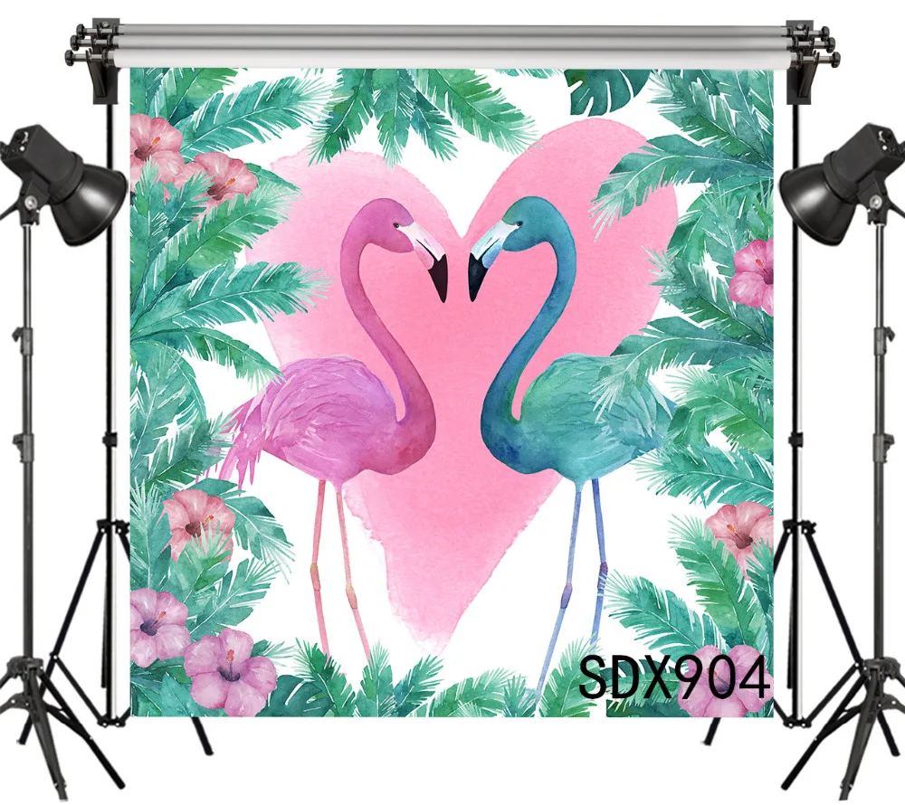 LB Polyester &amp Vinyl Couple Flamingo Valentine's Day Watercolor Painting Romantic Photography Photo Background Studio Backdrop |