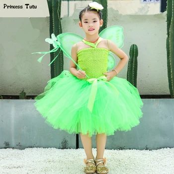 

Girls Garden Fairy Tutu Dress Green Tulle Princess Dress Children Fancy Costumes for Girls Kids Halloween Birthday Party Dresses