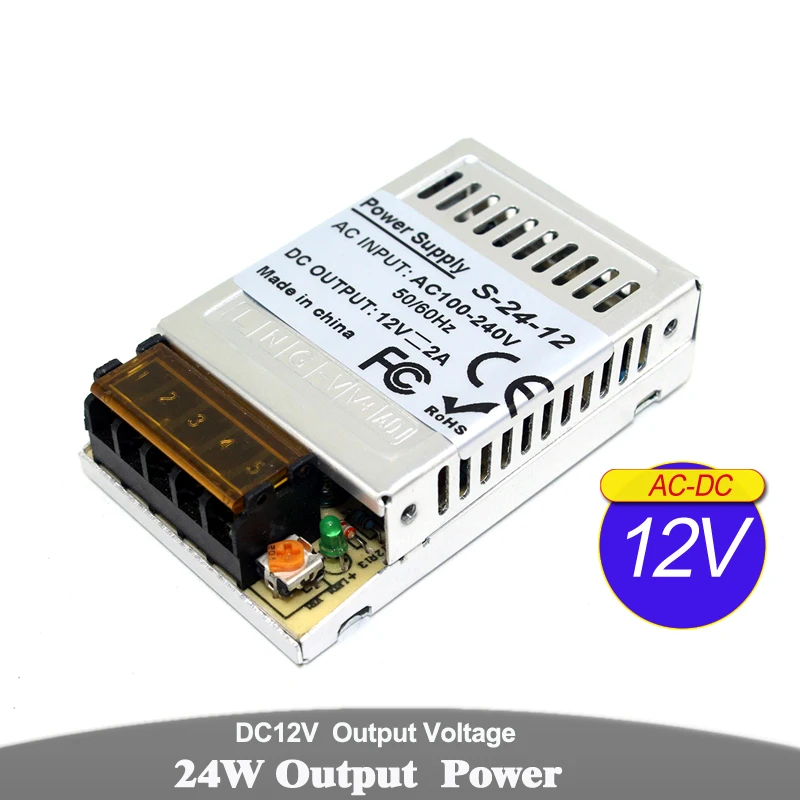 

12V 24V Power Supply Switch 24W 25W Lighting Transformers 100-240v AC to DC12V DC24V Power Source For LED Light CCTV AV AND TV