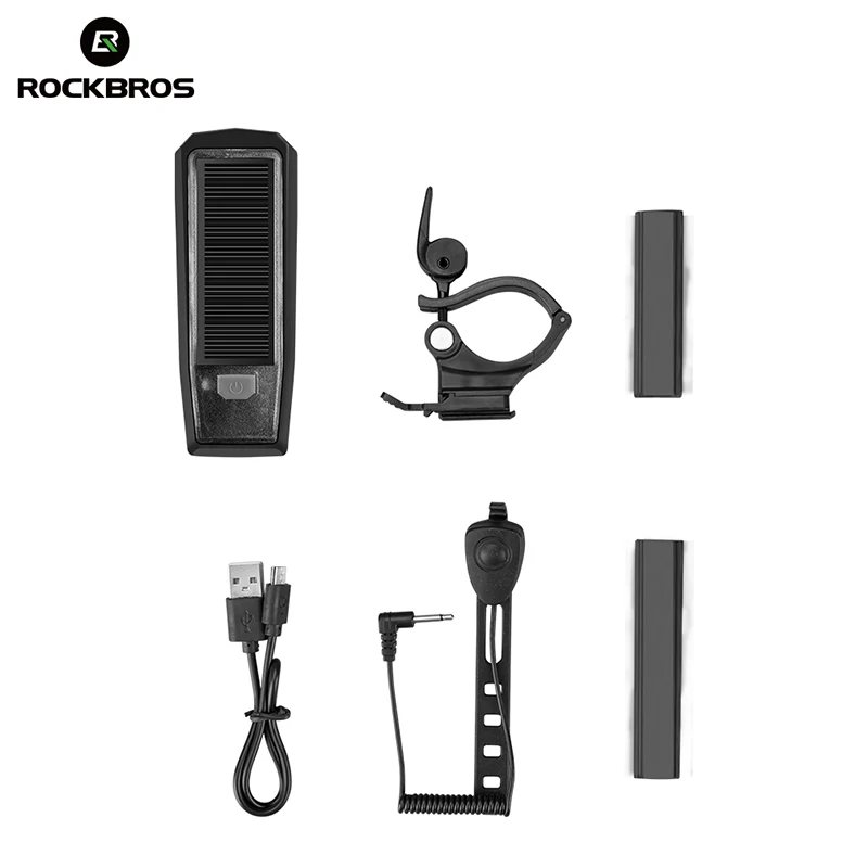 Clearance ROCKBROS USB Rechargeable Bike Light Headlight IPX4 Waterproof Solar Energy Bicycle Front Light with Bicycle Bell 120 dB 4