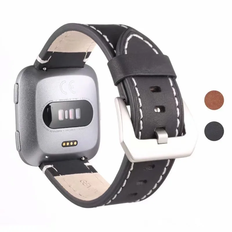 COMLYO ремешок из натуральной кожи для Fitbit Versa ремешок для часов Замена наручных полос для Fitbit Versa ремешок браслет аксессуары - Цвет: Black