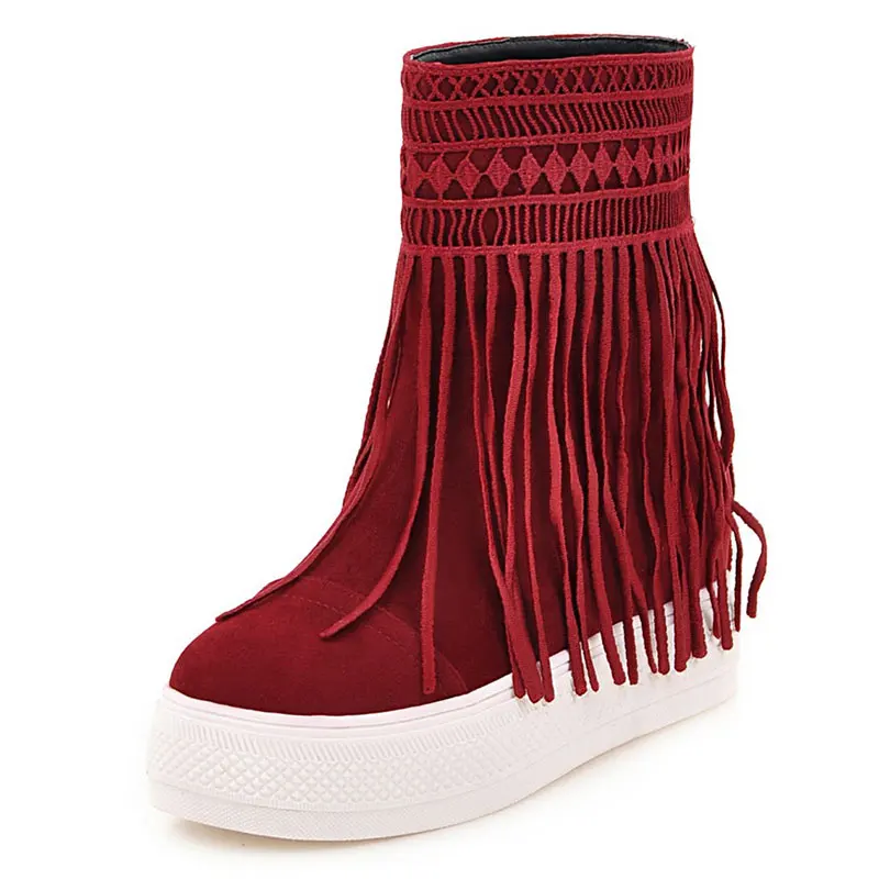 

fashion nubuck leather women shoes slip-on bohemia dymatic hollow fringes retro platform round toe casual half boots dxj1148
