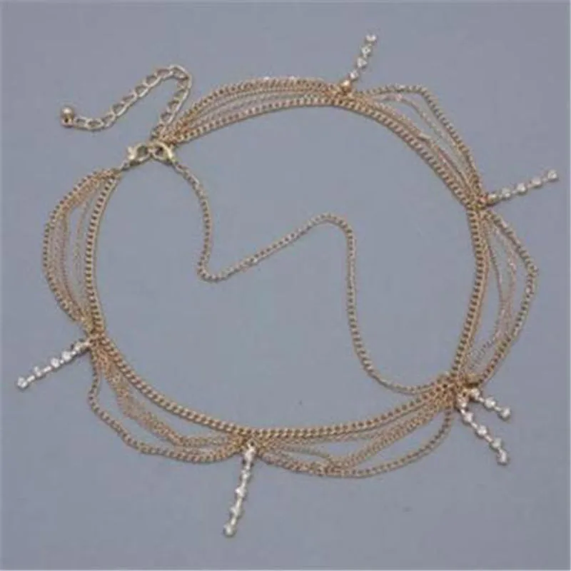  Boho Gold Draping Crystal Hair Cuff Arabian Bridal Hair Accessories Wedding Chain Headpiece Bijoux 