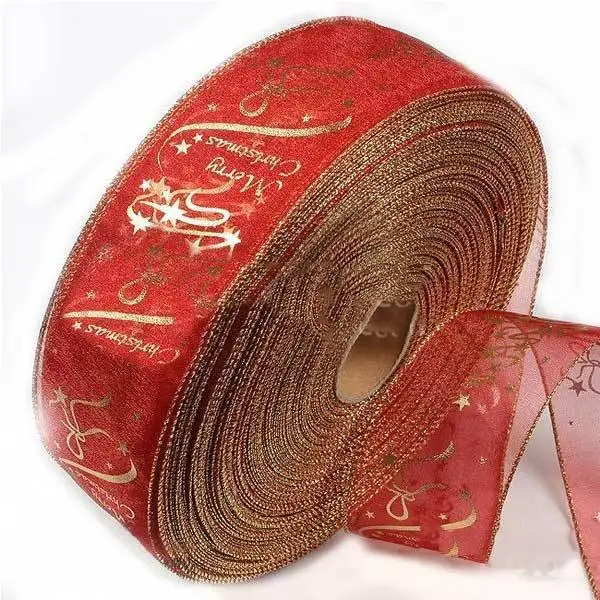 Coupeville Red Gold Printing Ribbon Christmas Trees Decoration Supplies |