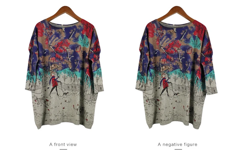 Autumn new European and American fat mm large size women sweater loose printed hedging womens sweaters (7)