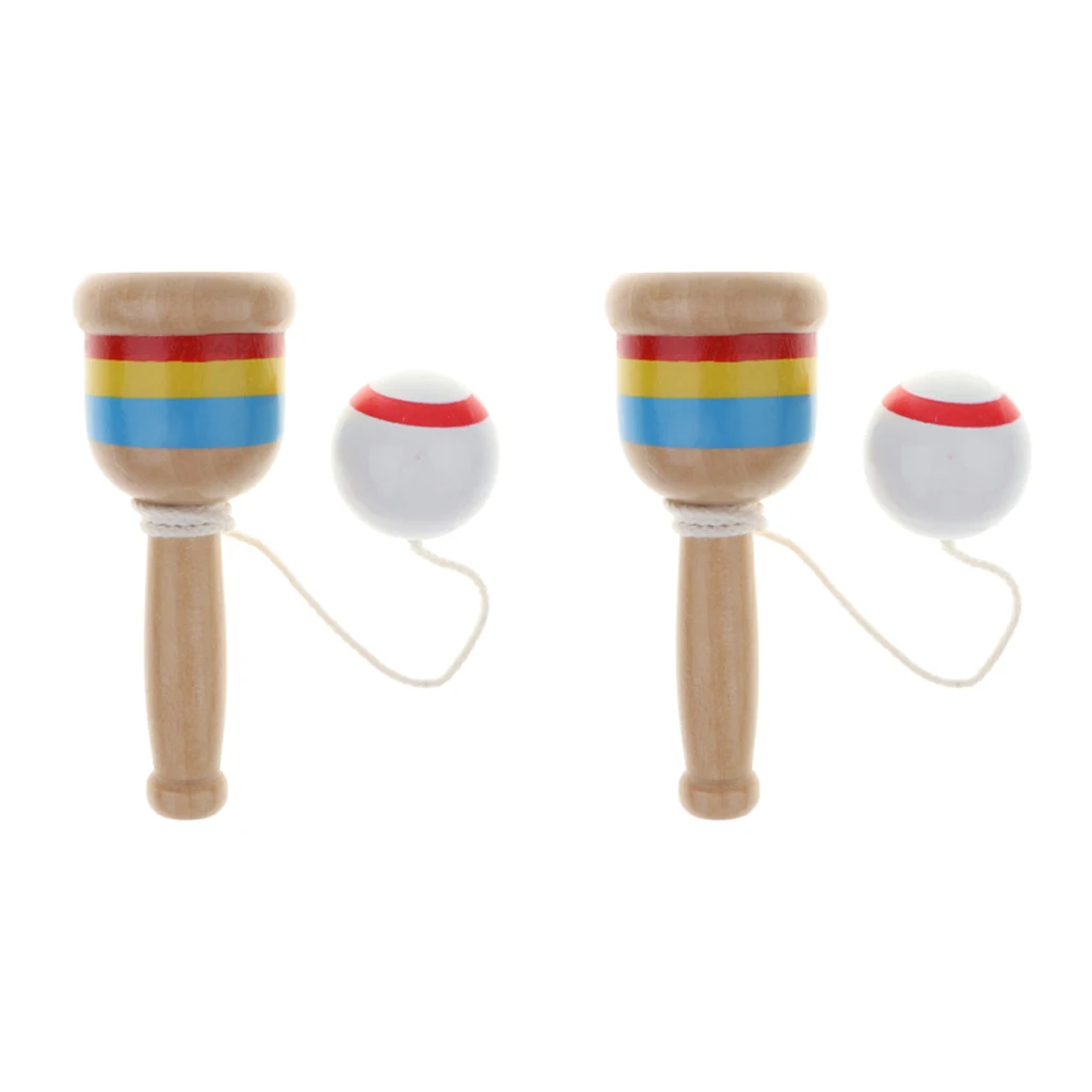 Set of 2 Japanese Classic Wooden Toy Kendama Cup and Ball Toss Catching Game