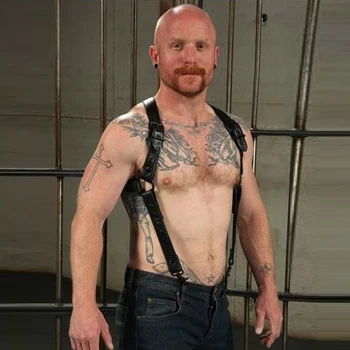

Handcrafted Leather Shoulder Muscle Belt Men Gothic Metal O Rings Criss Cross Belts Man Braces Clip-On Pants Suspenders Belts
