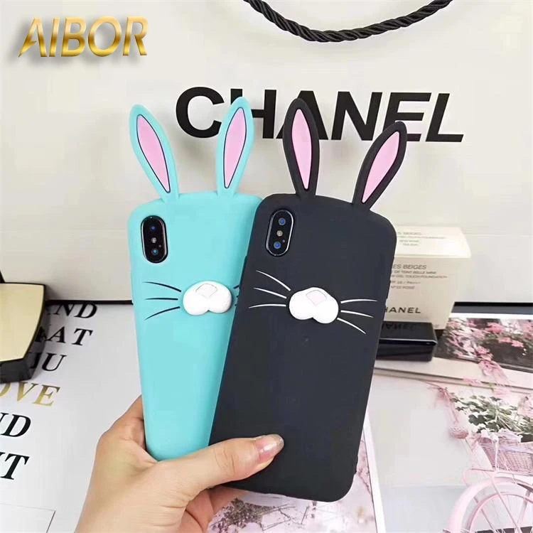 

Cute silicone 3D Soft long ears rabbit Beard mouse ear Phone Cases For apple iphone X XS MAX XR 5s SE 6 6S 7 8 plus Girl Cover
