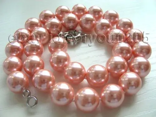

18" Natural 12mm Round Pink Shell Pearl Necklace!@^Noble style Natural Fine jewe FREE SHIPPING