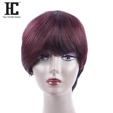 HC Hair Straight Brazilian Hair 10 Inch Non-Remy None Lace Wig 1b/99j Burgundy Short Bob Human Hair Wigs For Black Women