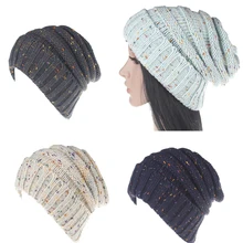 Модные женские шапки-бомберы повседневные шапочки Skullies теплые полосы вязаные Gorros Bonnet Femme осенние Точечные цвета зимняя шапка