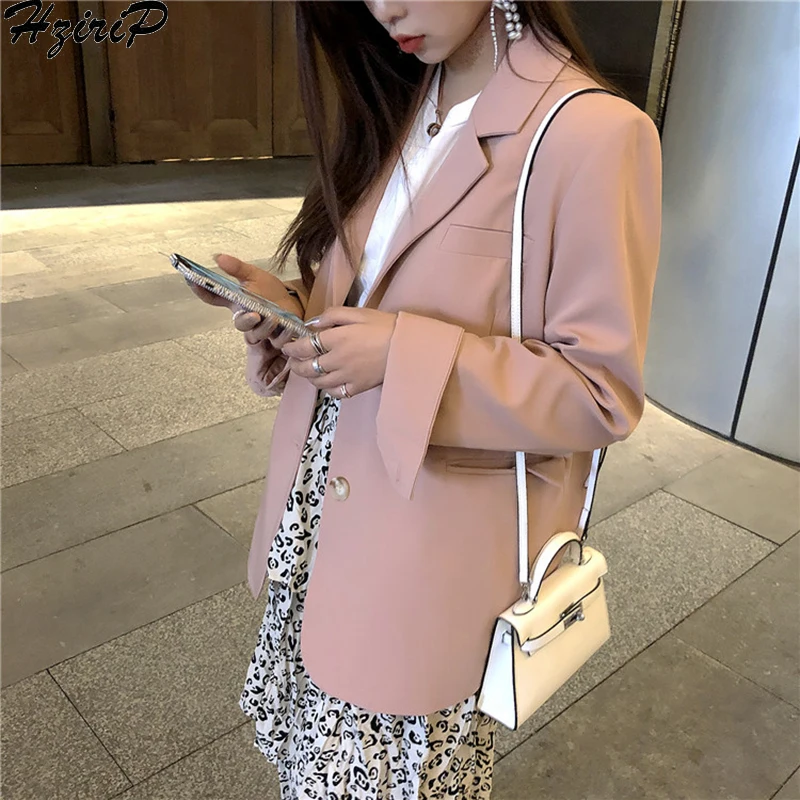

HziriP Women 2019 Spring Long Sleeve Stylish Solid Elegant Upscale Pink Work Wear Literary Loose Office Lady Outwear Blazer