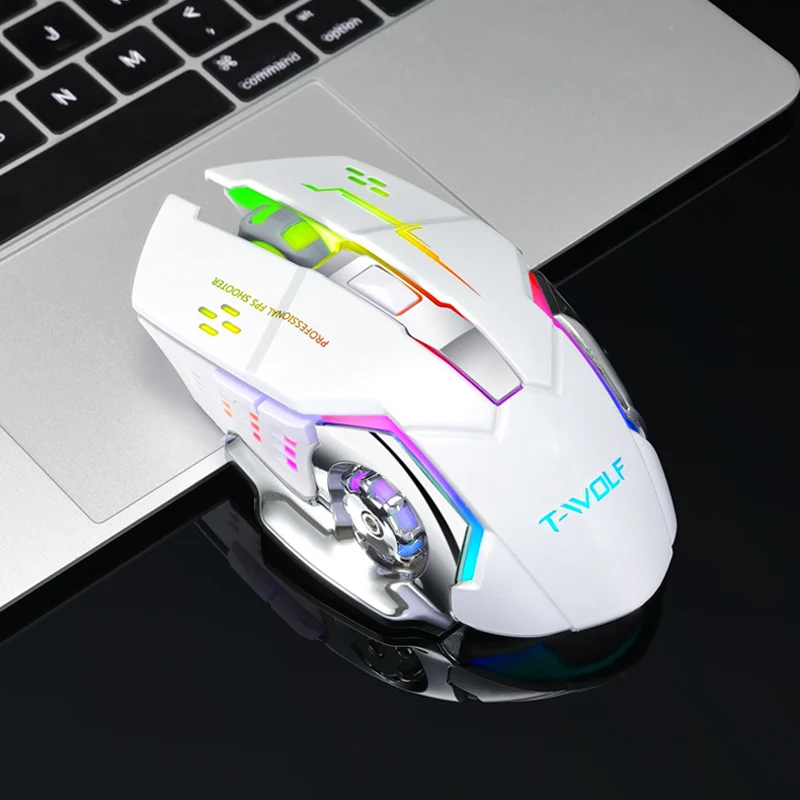T-WOLF Q13 Rechargeable Wireless Mouse Silent Ergonomic Gaming Mice 6 Keys RGB Backlight 2400 DPI for Laptop Computer Pro Gamer mouse for apple mac Mice