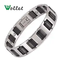 Wollet Jewelry Black Ceramic Bracelet for Men Magnetic Therapy Magnet Silver Color Health Care Healing Energy Pain Relief