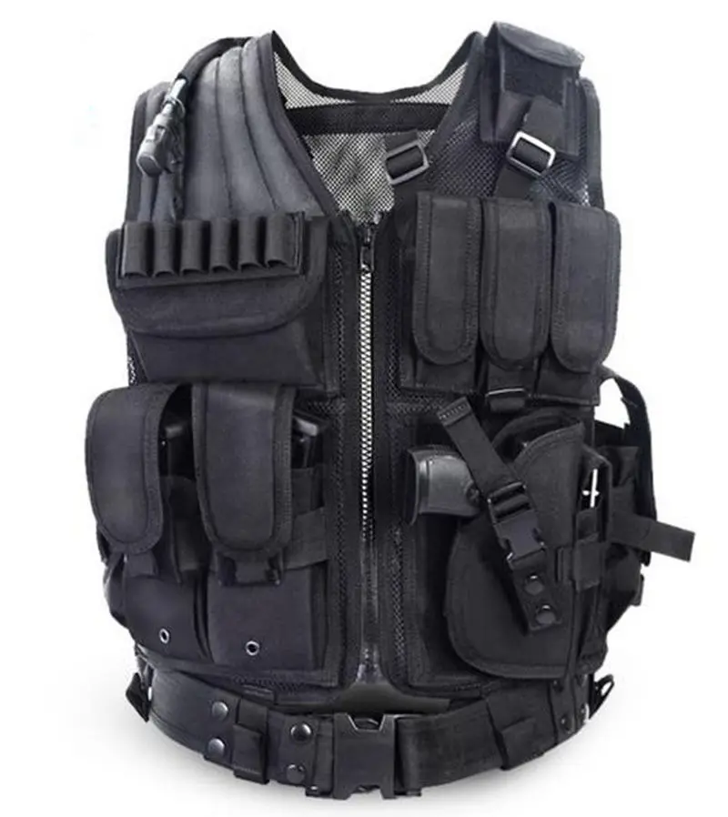 tactical-airsoft-paintball-vest-black-for-hunting-police-swat-with-holster-belt