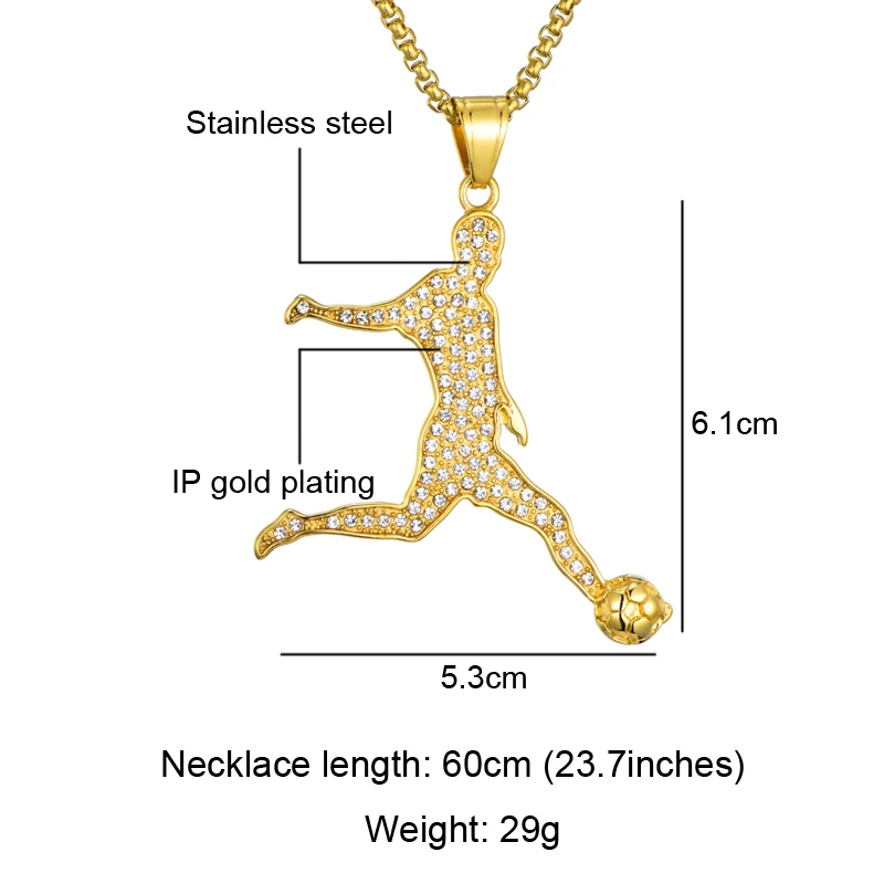 Хип хоп Bling Ice Out Золотые футбольные ожерелья и подвески 316L из нержавеющей стали