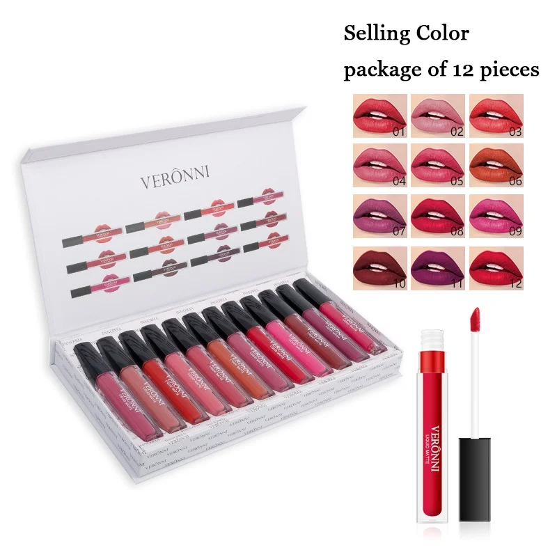 

12pcs/set New Matte Lips Makeup Lip Gloss Kits Waterproof Long Lasting Lipgloss Non-Stick Cup Beauty Cosmetics