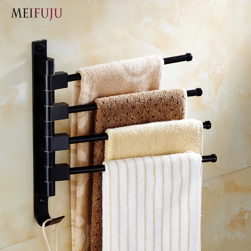 

MEIFUJU MFJ3206 Black Movable Bath Towel Racks 2-3-4-5 Towel Bars Bathroom Black Towel Shelf Movable Towel Shelf Wall Mounted