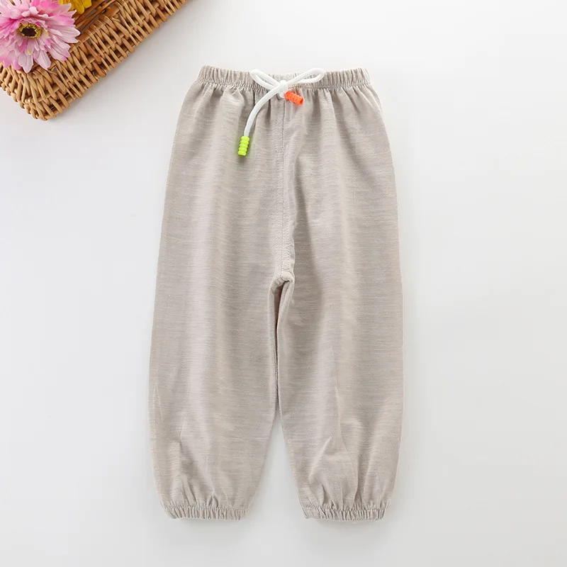 Pantalones finos de algodón para niños y niñas, pantalones transpirables, previenen mosquitos, Color caramelo, Verano