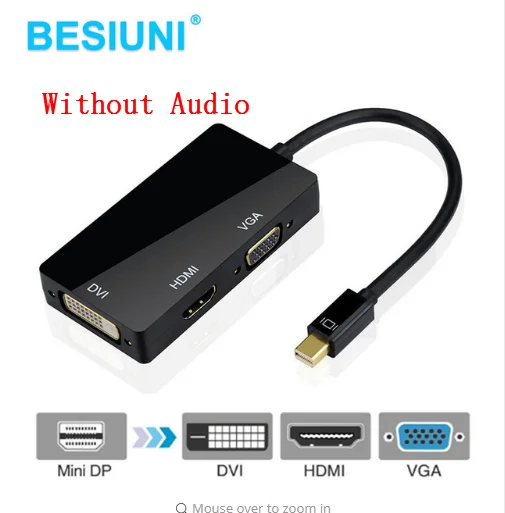 Besiuni Mini Displayport DP к HDMI VGA DVI аудио Thunderbolt совместимый 1080P Кабель-адаптер для Apple Macbook Air Pro - Цвет: without audio black