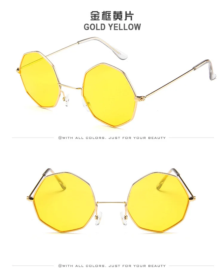 Модные женские прозрачные мужские очки, винтажные очки, Ретро стиль, роскошные брендовые дизайнерские квадратные маленькие шестигранные женские солнцезащитные очки - Цвет оправы: Gold Yellow