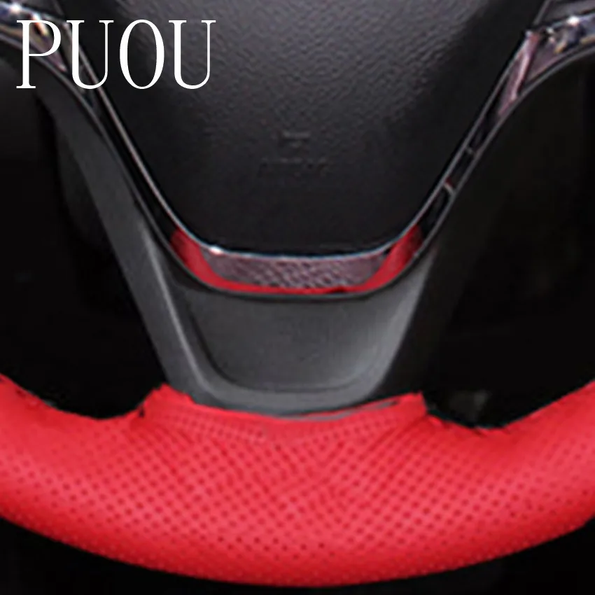 Puou Красный Черный Натуральная кожа DIY ручной работы Автомобильный руль Крышка для Chevrolet Malibu XL Equinox 201